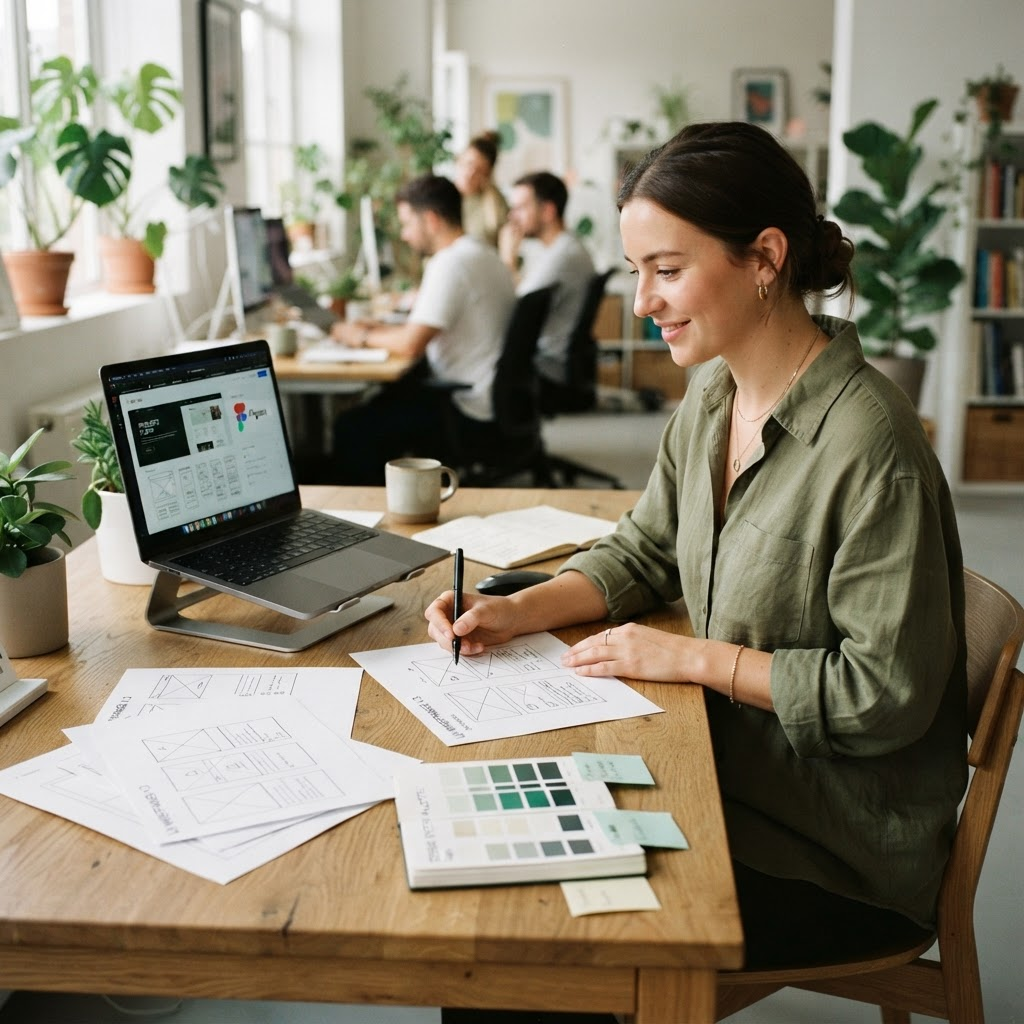 UX designer working on website wireframes and layouts